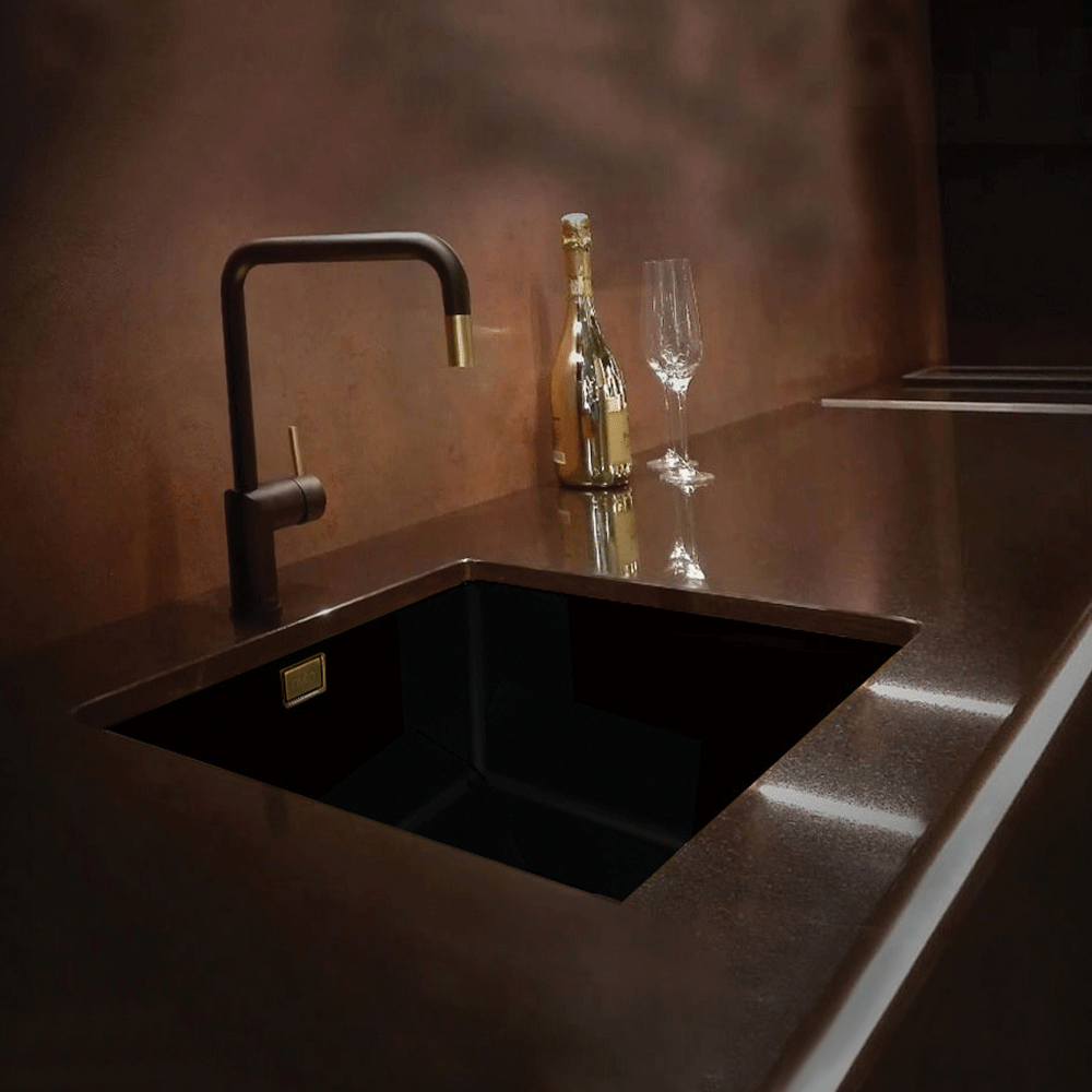 Black Kitchen Sink - Nivito CU-500-GR-BL Brushed Steel Strainer ∕ Waste Kit Color