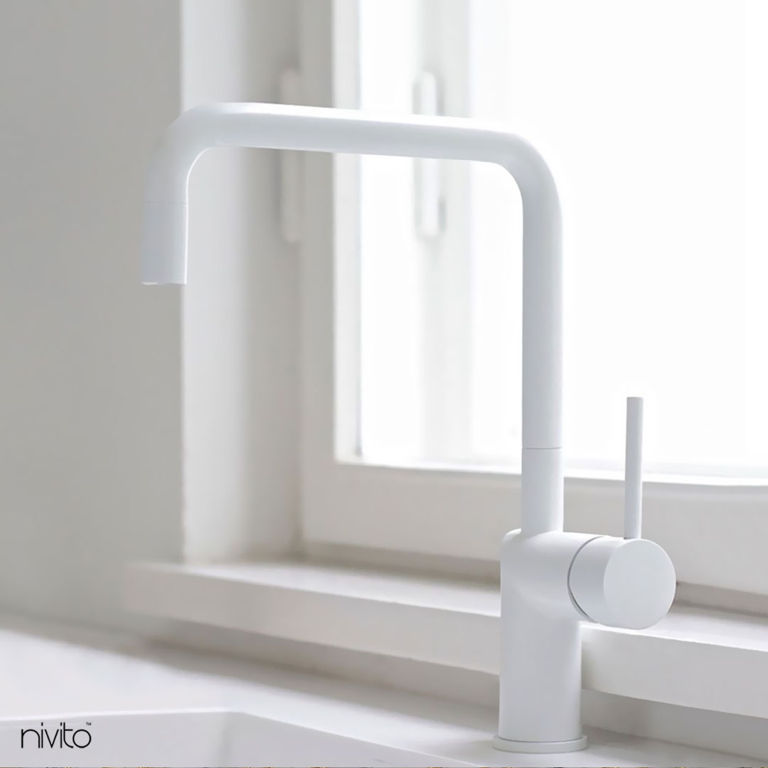 White Kitchen Sink Mixer Tap Pullout hose - Nivito RH-330-EX