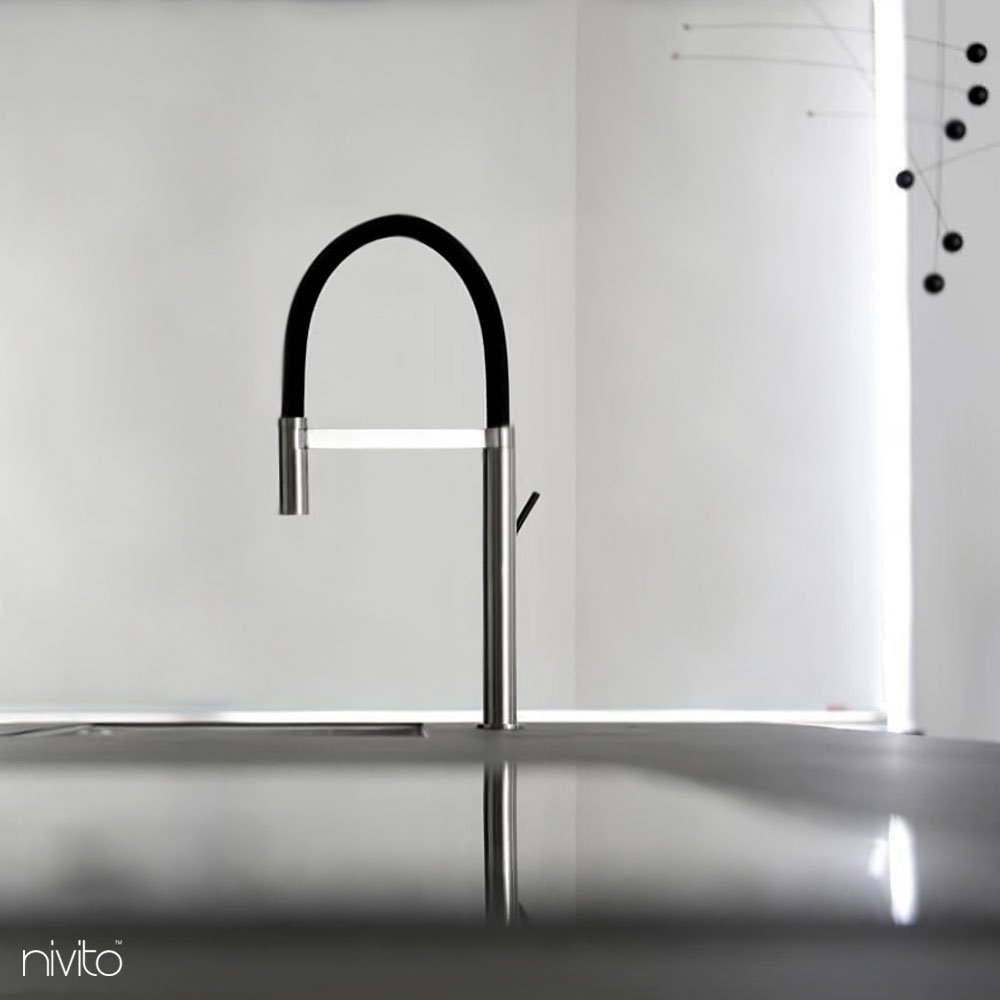Stainless Steel Kitchen Tap Pullout hose / Brushed/Black - Nivito SH-200