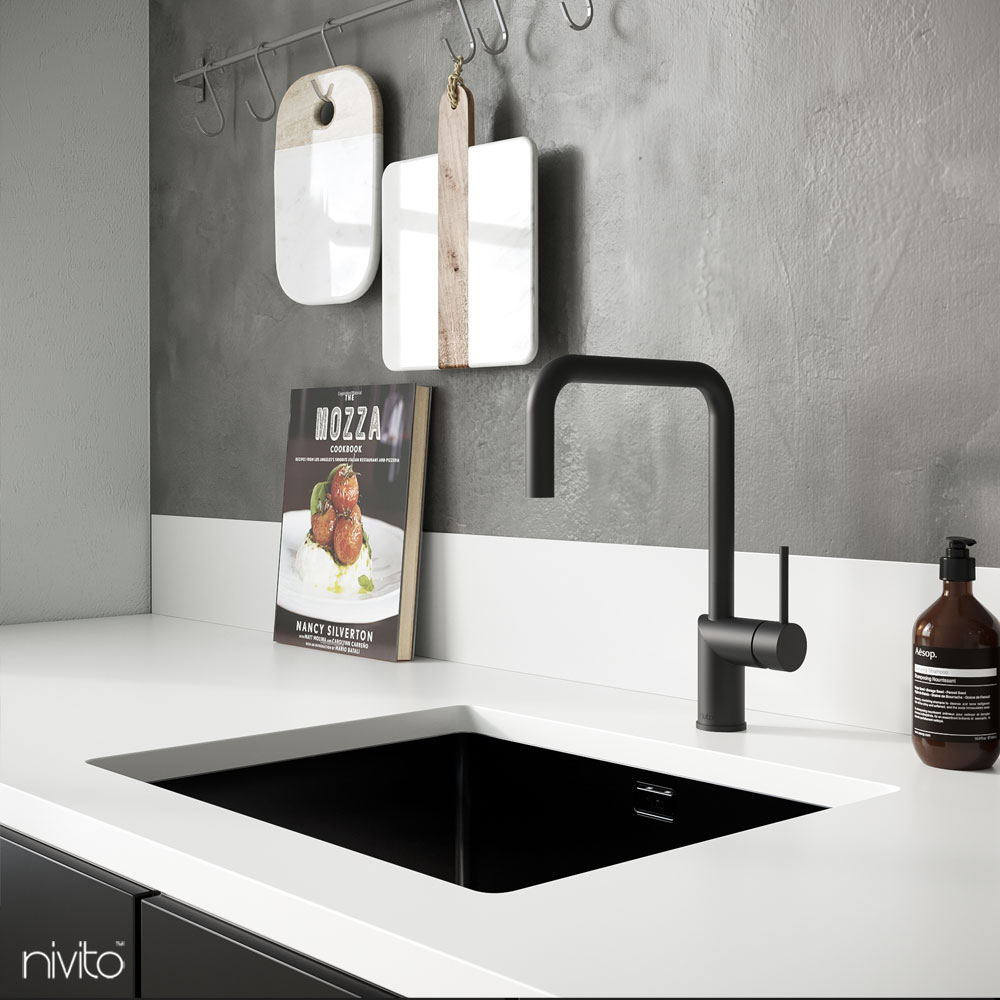 Black Kitchen Sink Mixer Tap Pullout hose - Nivito RH-320-EX