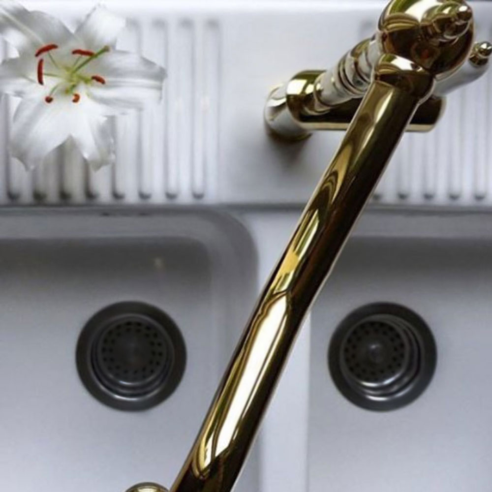 Brass/Gold Kitchen Sink Mixer Tap - Nivito CL-160 White Porcelain handle