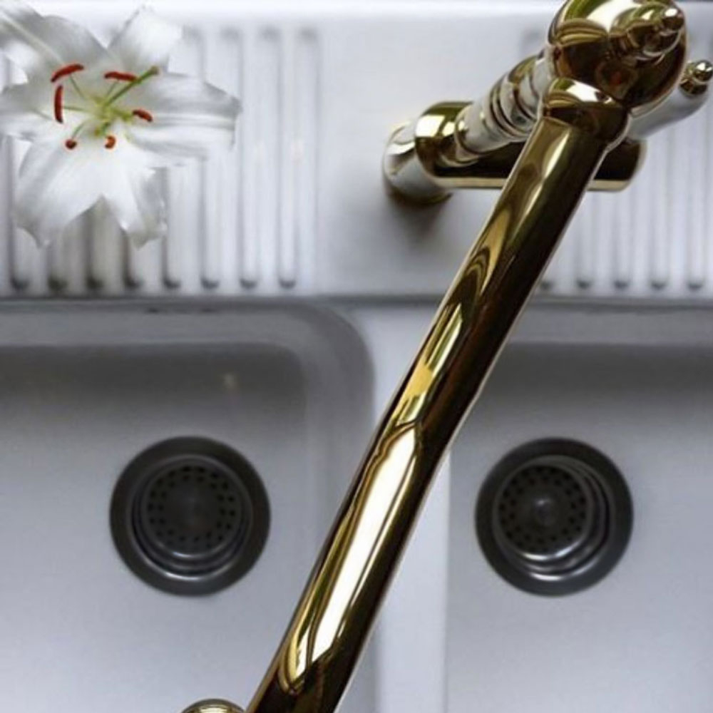 Brass/Gold Kitchen Tap - Nivito CL-160 White Porcelain handle