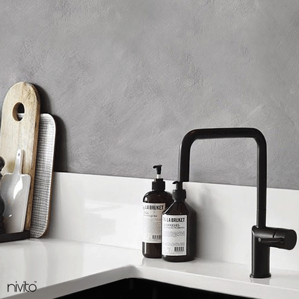 Black Kitchen Sink - Nivito CU-500-GR-BL Brushed Steel Drain, overflow cover & waste basket included