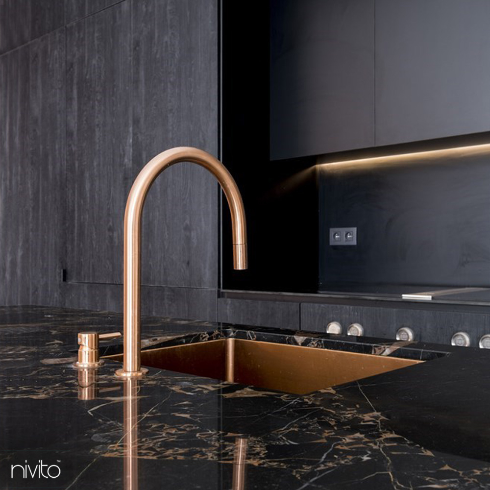 Brass/Gold Mixer Tap Pullout hose / Seperated Body/Pipe - Nivito RH-140-VI