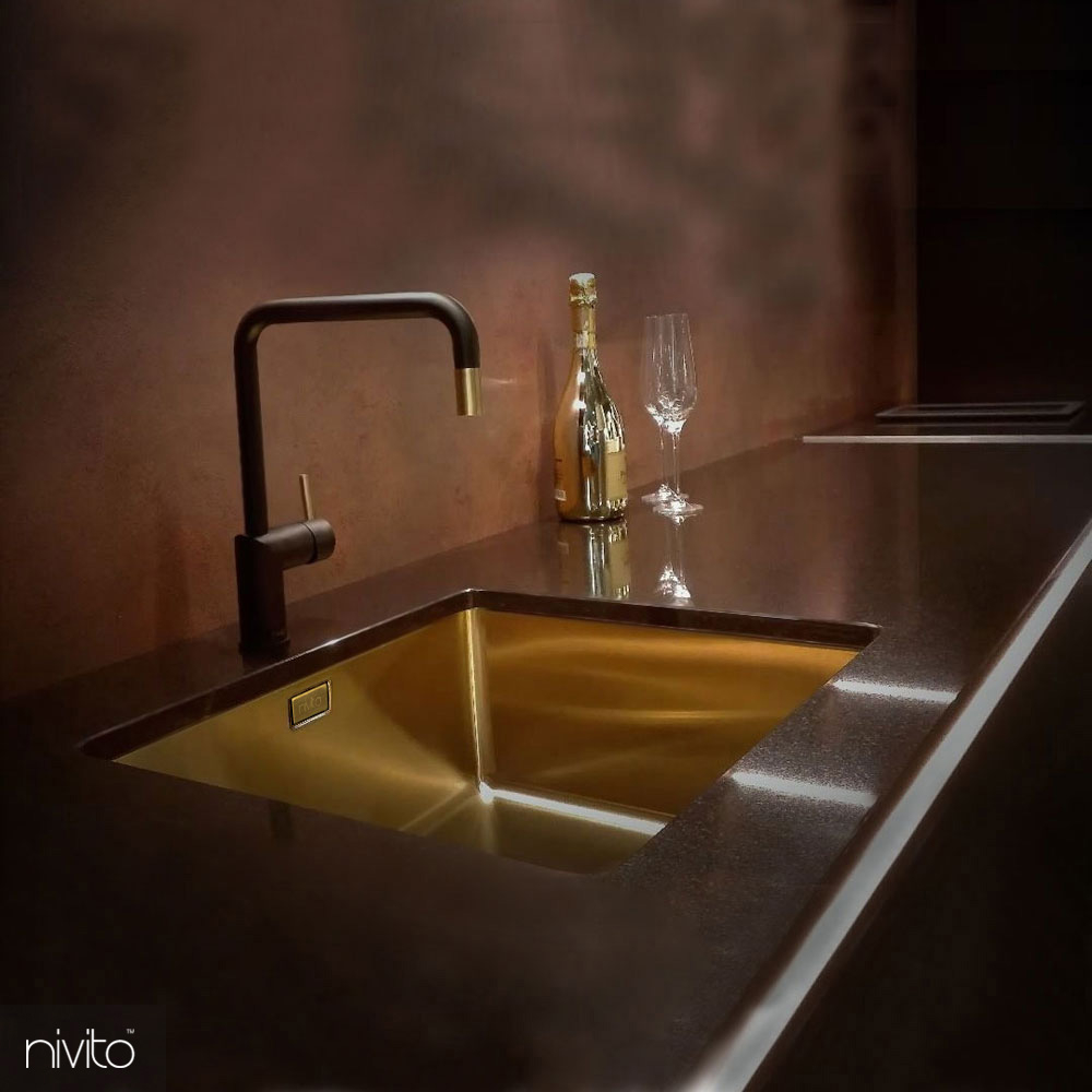 Brass/Gold Kitchen Sink Mixer Tap Black/Gold/Brass - Nivito RH-340-BISTRO