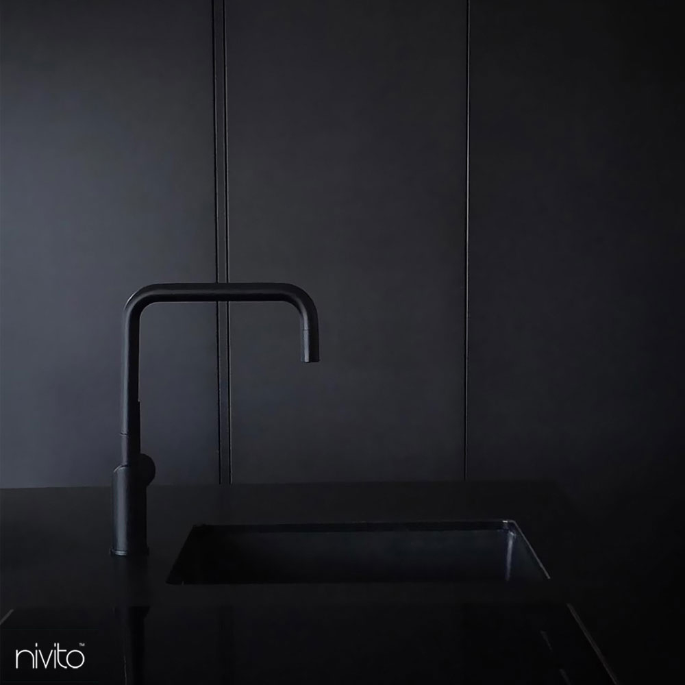 Black Kitchen Sink Mixer Tap Pullout hose - Nivito RH-320-EX