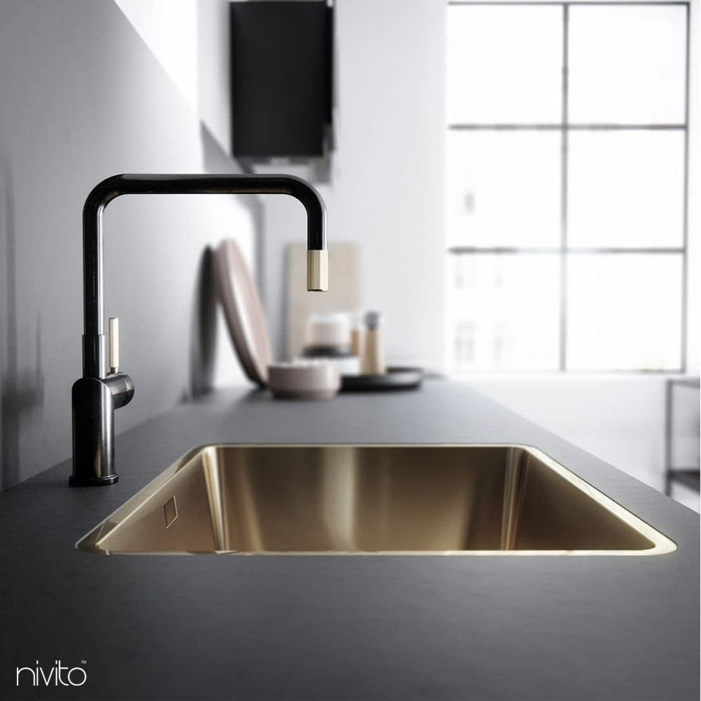 Brass/Gold Kitchen Sink Mixer Tap Black/Gold/Brass - Nivito RH-340-BISTRO