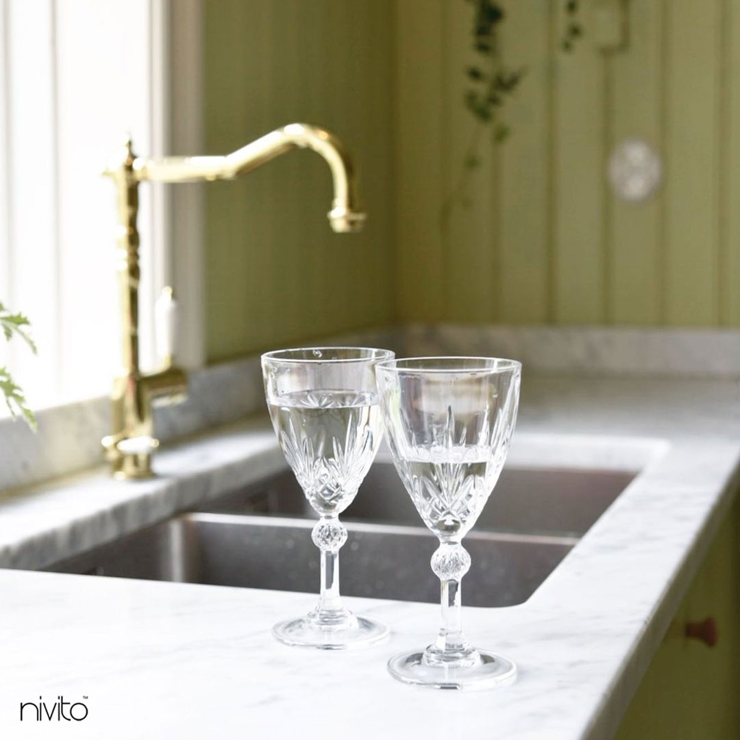 Brass/Gold Kitchen Tap - Nivito CL-160 White Porcelain handle