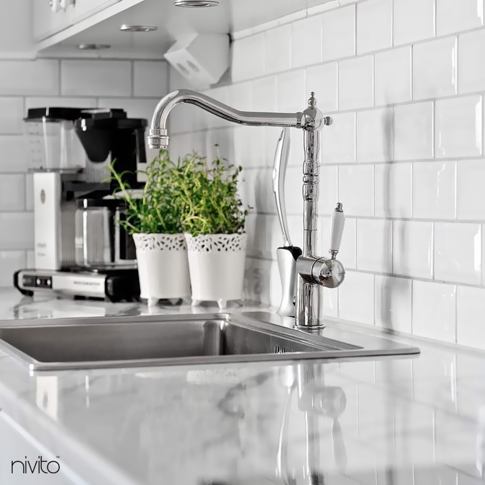 Kitchen Mixer Tap - Nivito CL-110 White Porcelain Handle Color