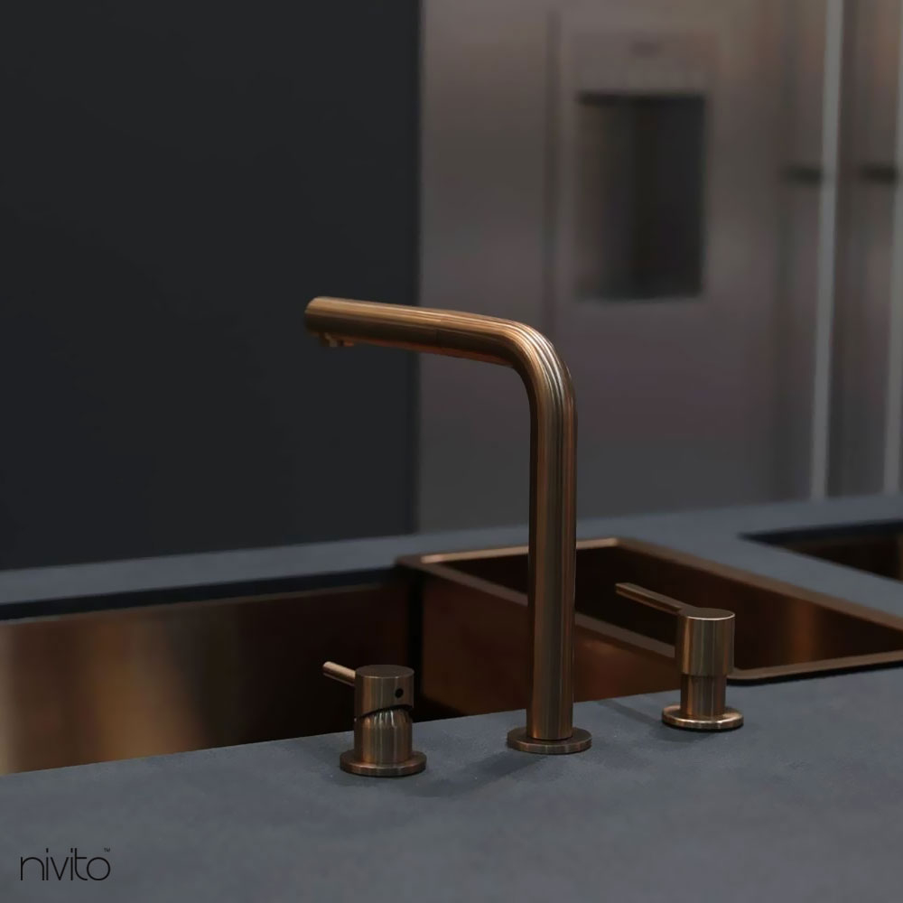 Copper Kitchen Sink Mixer Tap Pullout hose / Seperated Body/Pipe - Nivito RH-150-VI