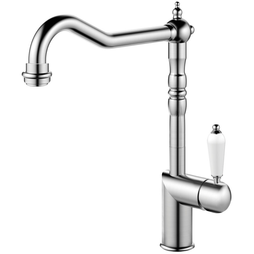Stainless Steel Kitchen Sink Mixer Tap - Nivito CL-100 White Porcelain handle
