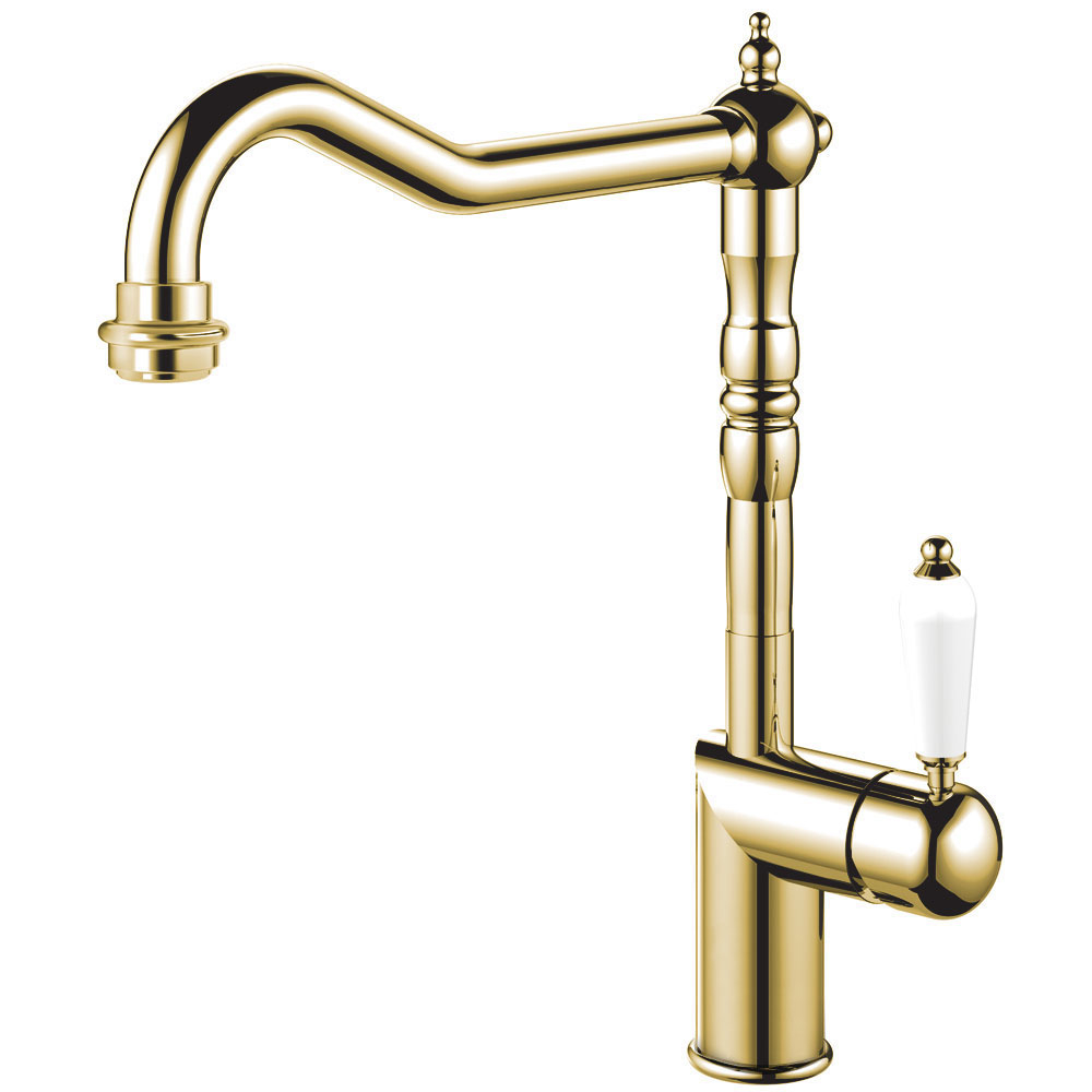 Brass/Gold Mixer Tap - Nivito CL-160 White Porcelain handle