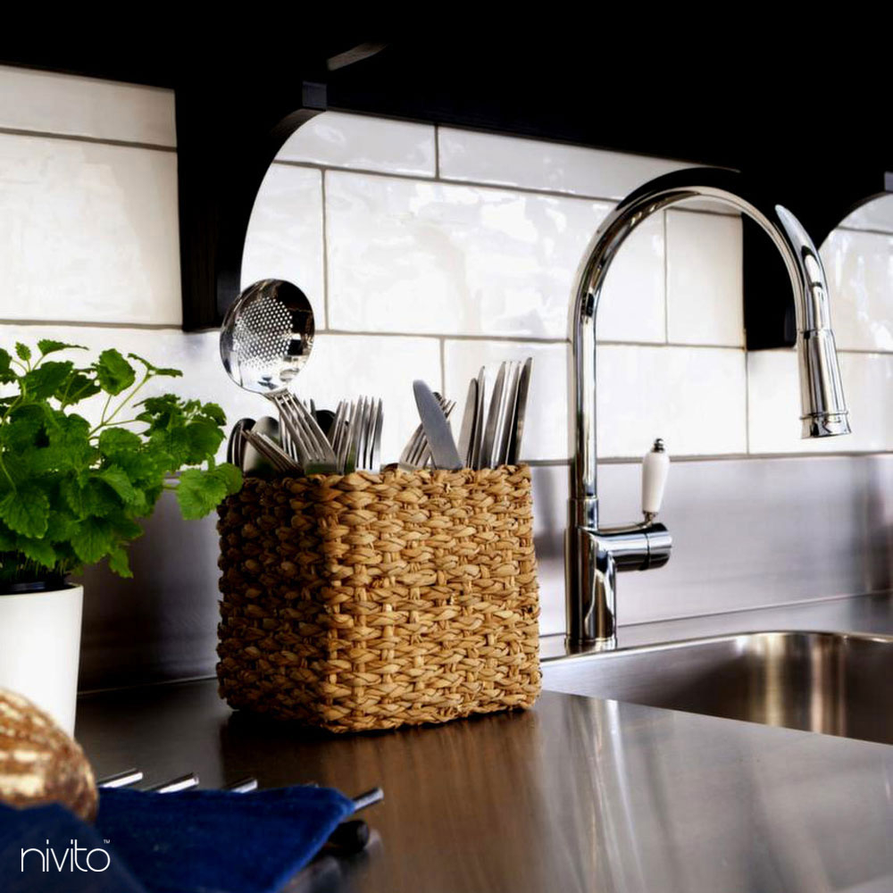 Kitchen Sink Mixer Tap Pullout hose - Nivito CL-210 White Porcelain handle