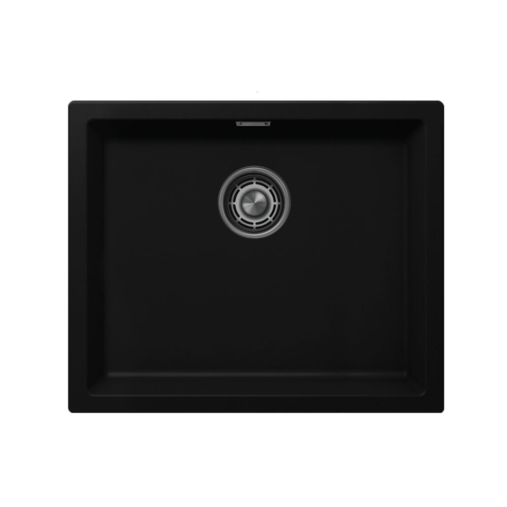 Black Kitchen Basin - Nivito CU-500-GR-BL Brushed Steel Drain, overflow cover & waste basket included