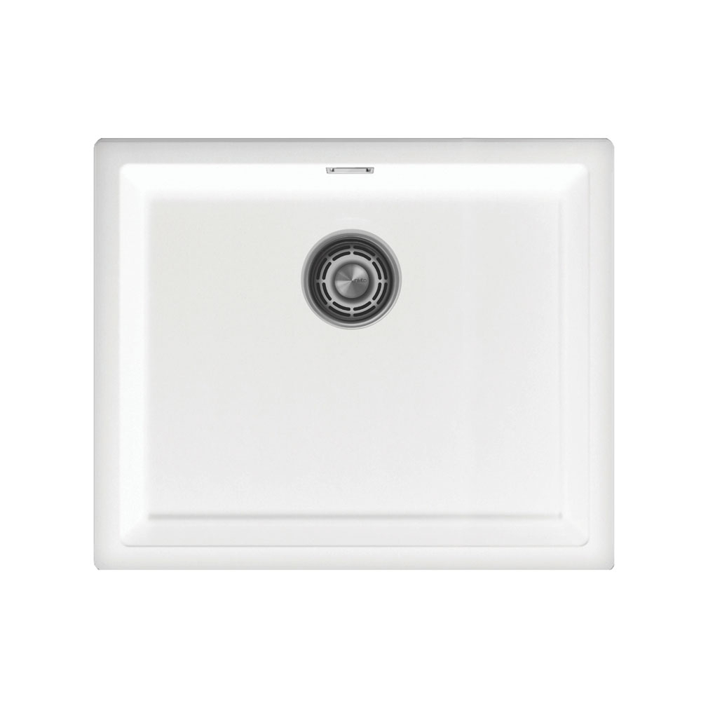 White Sink - Nivito CU-500-GR-WH Brushed Steel Drain, overflow cover & waste basket included