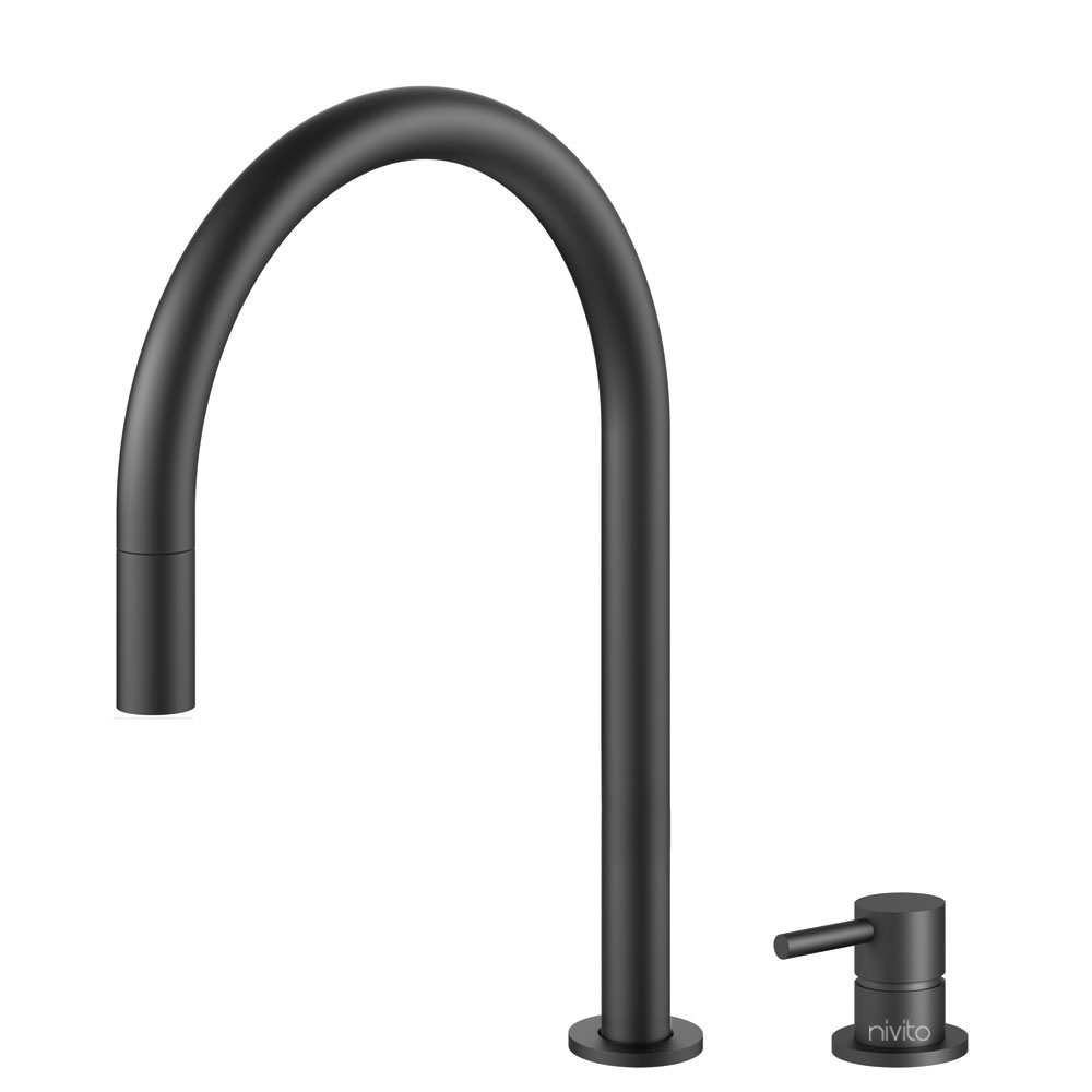 Black Kitchen Sink Mixer Tap Pullout hose / Seperated Body/Pipe - Nivito RH-120-VI