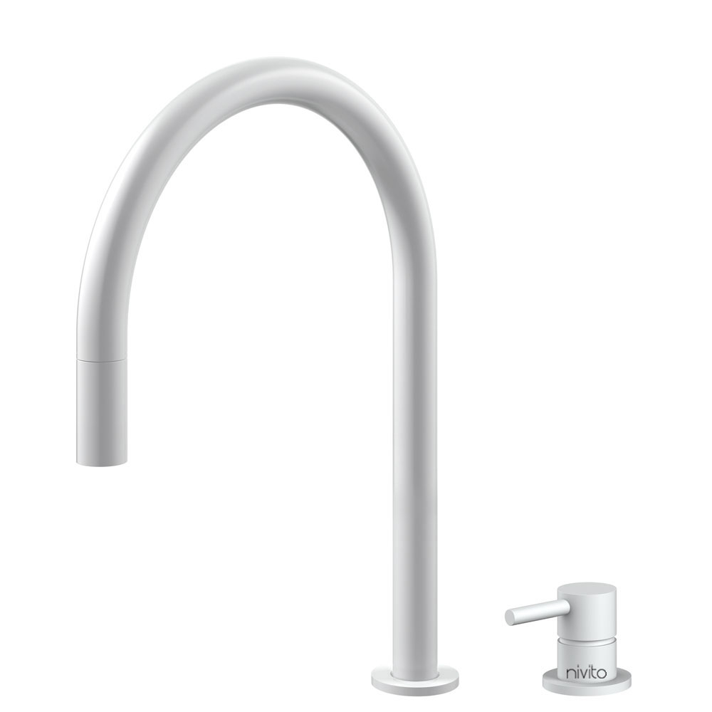 White Kitchen Sink Mixer Tap Pullout hose / Seperated Body/Pipe - Nivito RH-130-VI