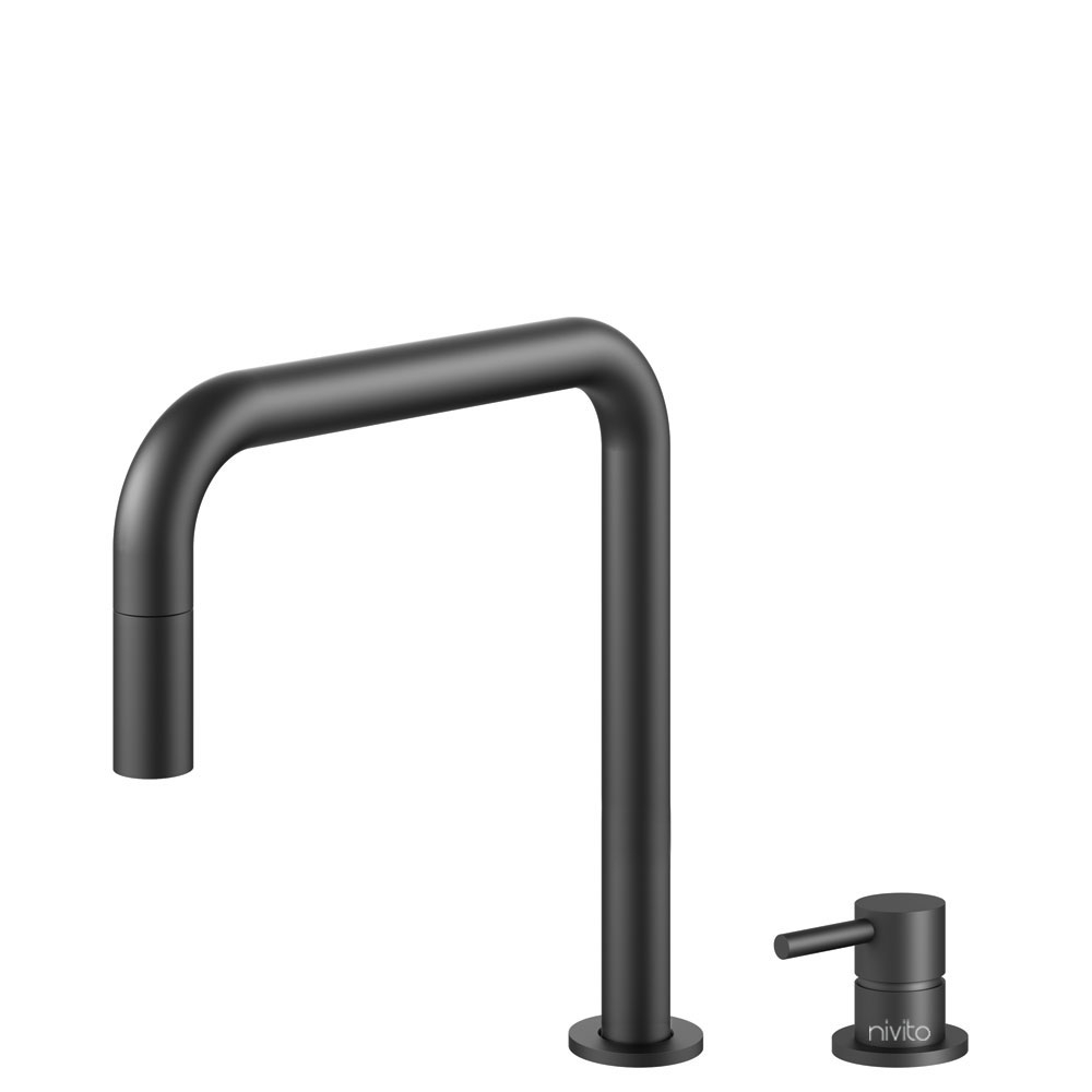 Black Kitchen Sink Mixer Tap Pullout hose / Seperated Body/Pipe - Nivito RH-320-VI