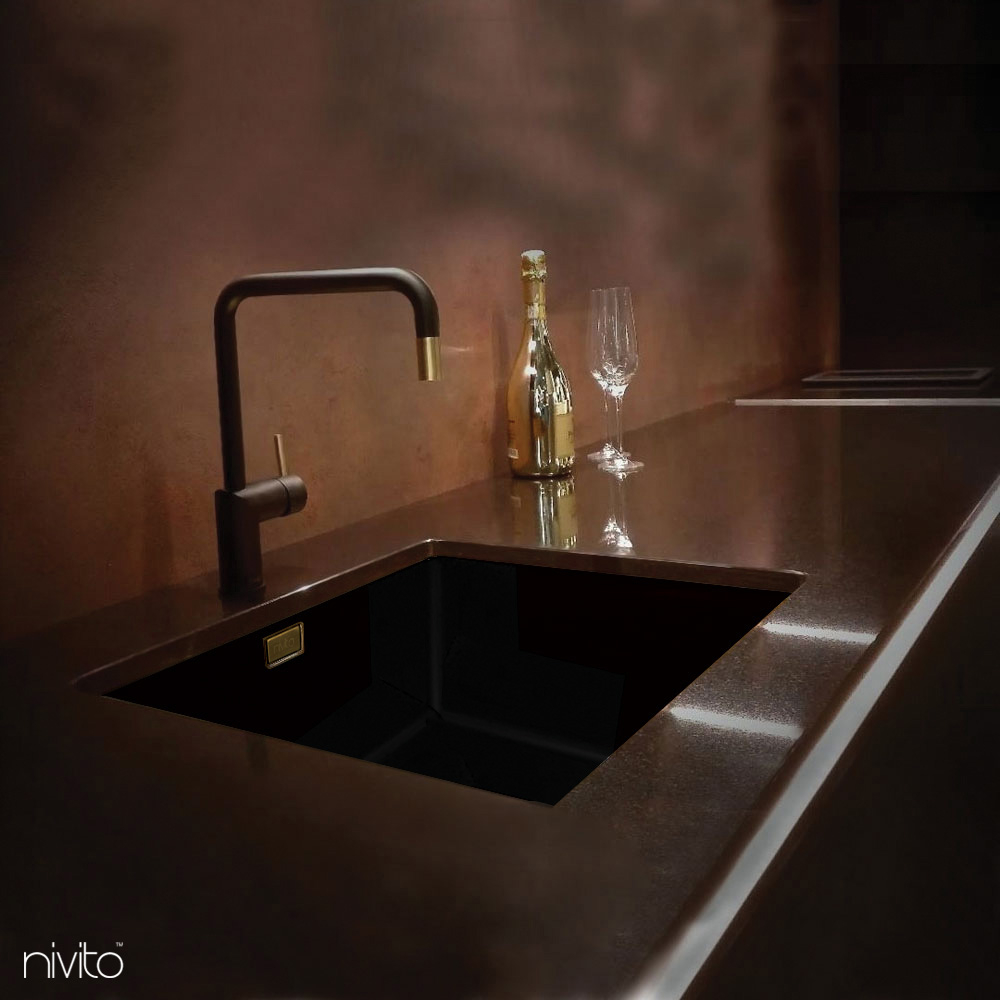 Brass/Gold Kitchen Mixer Tap Black/Gold/Brass - Nivito RH-340-BISTRO