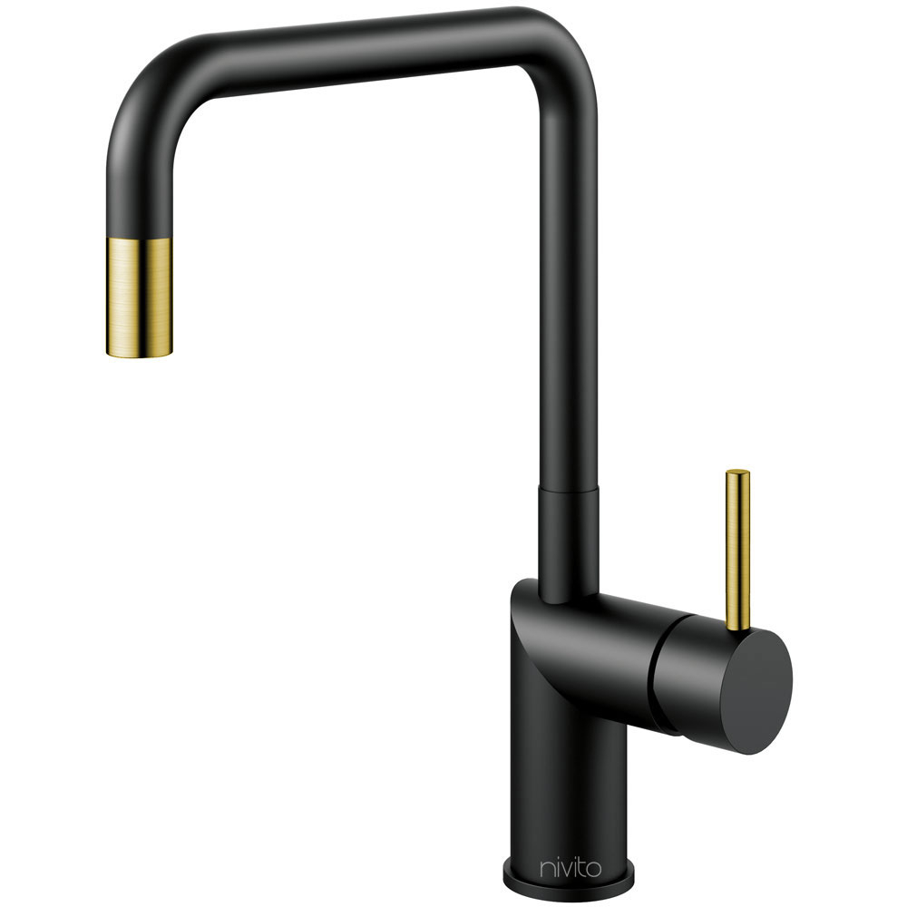 Brass/Gold Kitchen Tap Black/Gold/Brass / Pullout hose - Nivito RH-340-EX-BISTRO