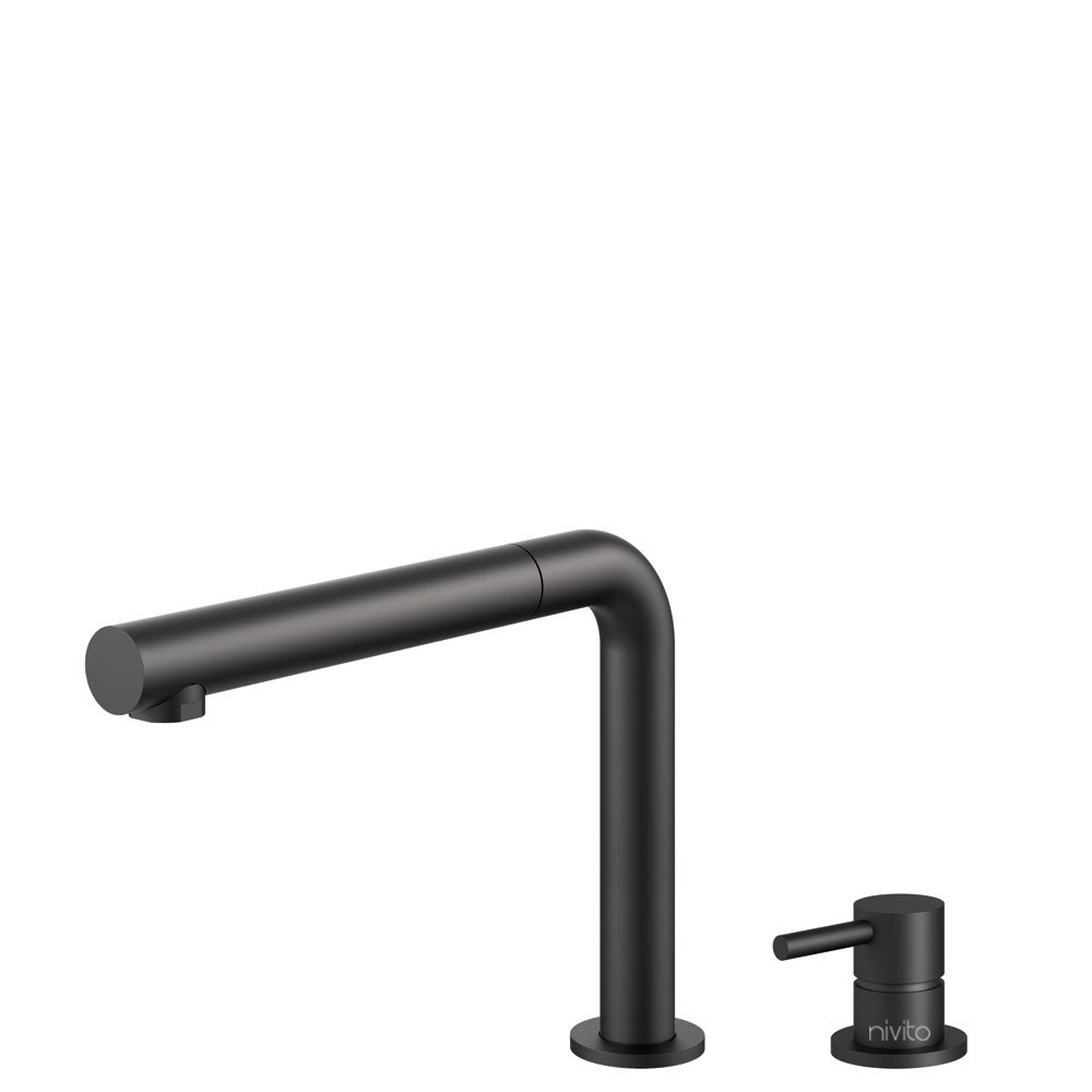 Black Kitchen Sink Mixer Tap Pullout hose / Seperated Body/Pipe - Nivito RH-620-VI