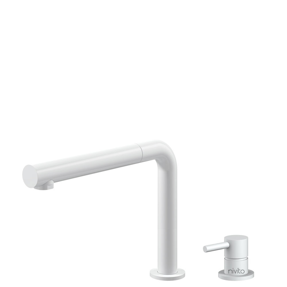 White Kitchen Sink Mixer Tap Pullout hose / Seperated Body/Pipe - Nivito RH-630-VI