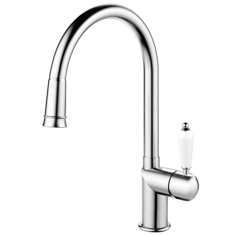Stainless Steel Kitchen Mixer Tap Pullout hose - Nivito CL-200 White Porcelain handle
