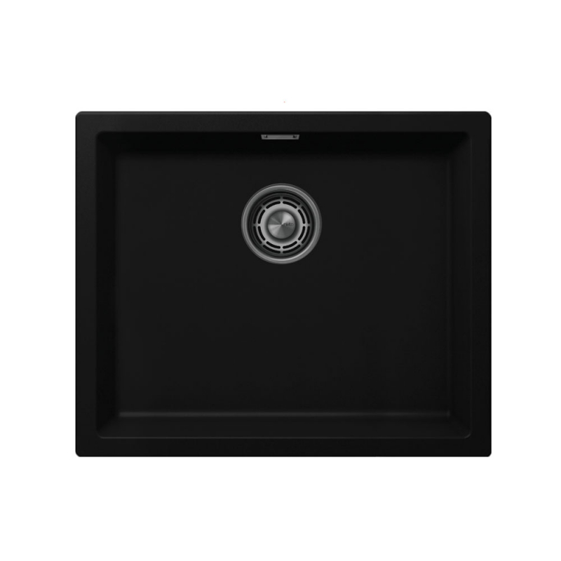 Black Kitchen Sink - Nivito CU-500-GR-BL Brushed Steel Drain, overflow cover & waste basket included